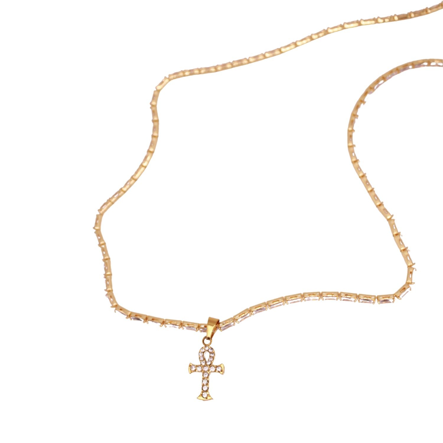 Ankh Baguette Tenis Necklace