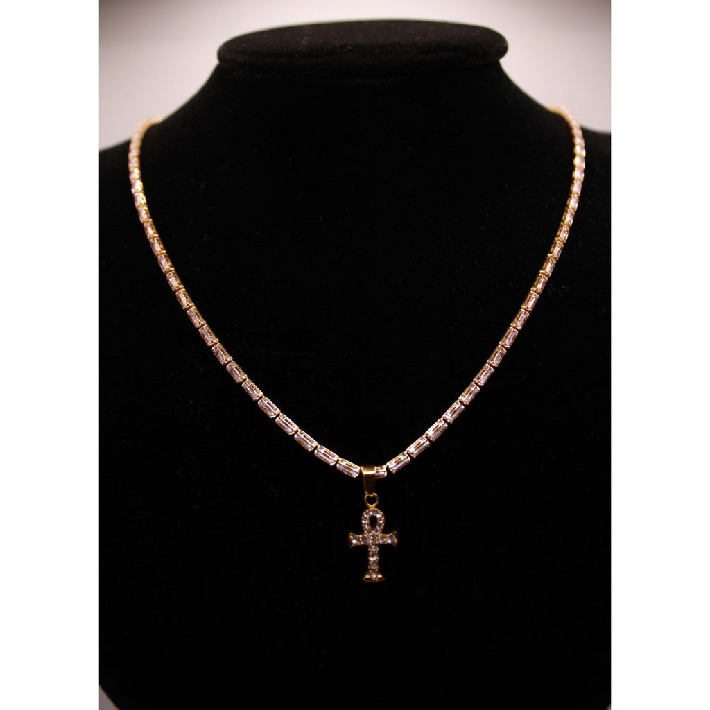 Ankh Baguette Tenis Necklace
