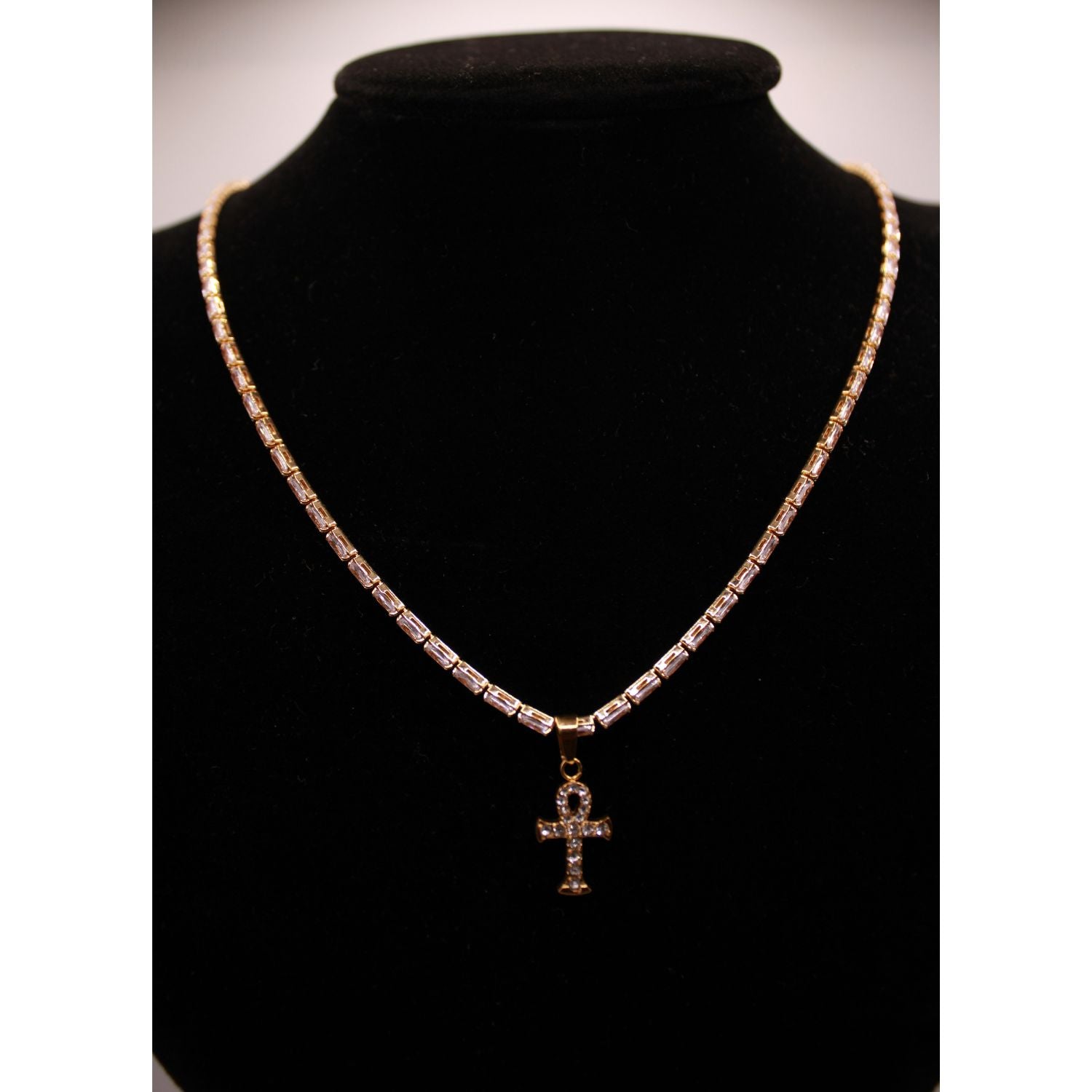 Ankh Baguette Tenis Necklace