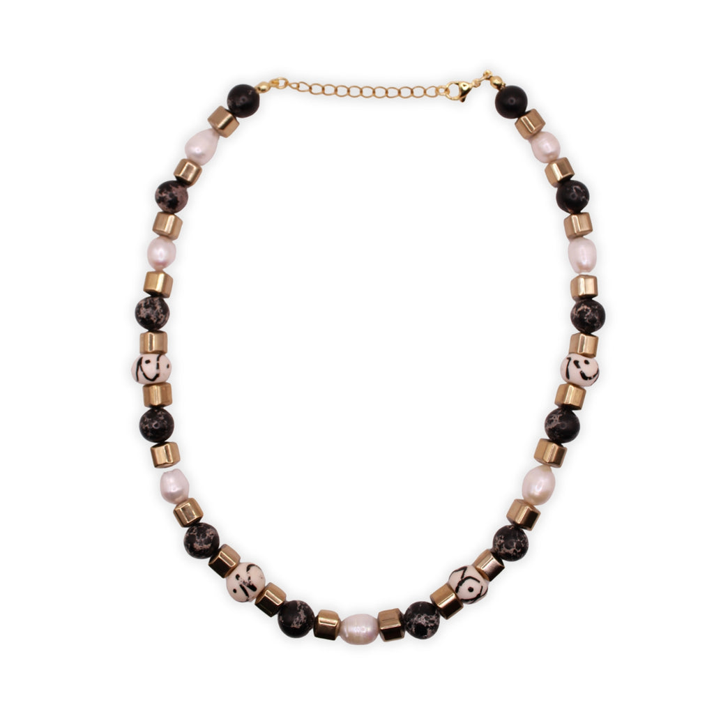 The Grounded Protector Necklace - Hematite, Black Obsidian & Pearl