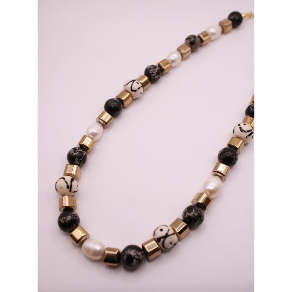 The Grounded Protector Necklace - Hematite, Black Obsidian & Pearl