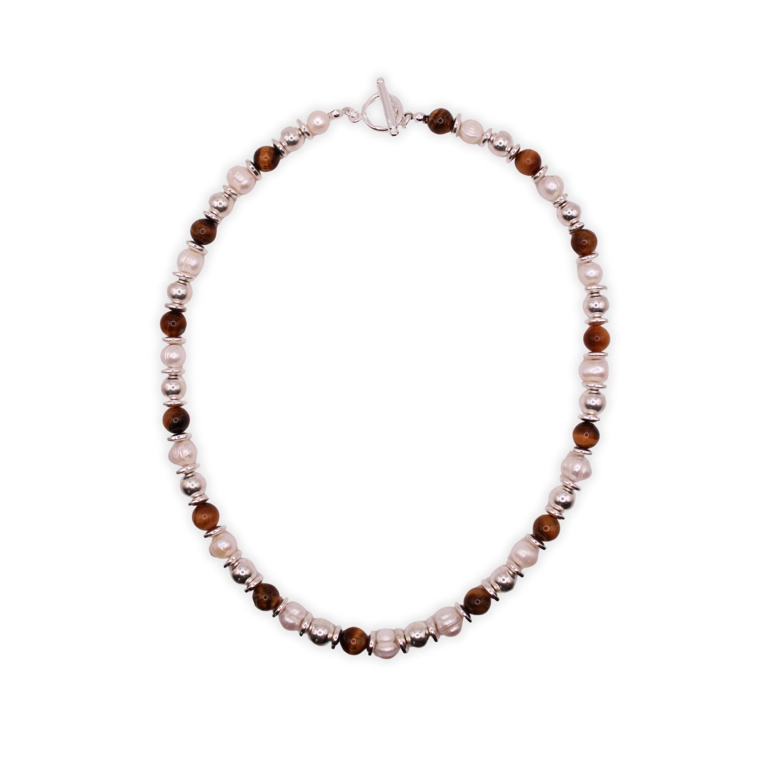 Grounded Grace - Tiger's Eye, Hematite & Pearl Necklace