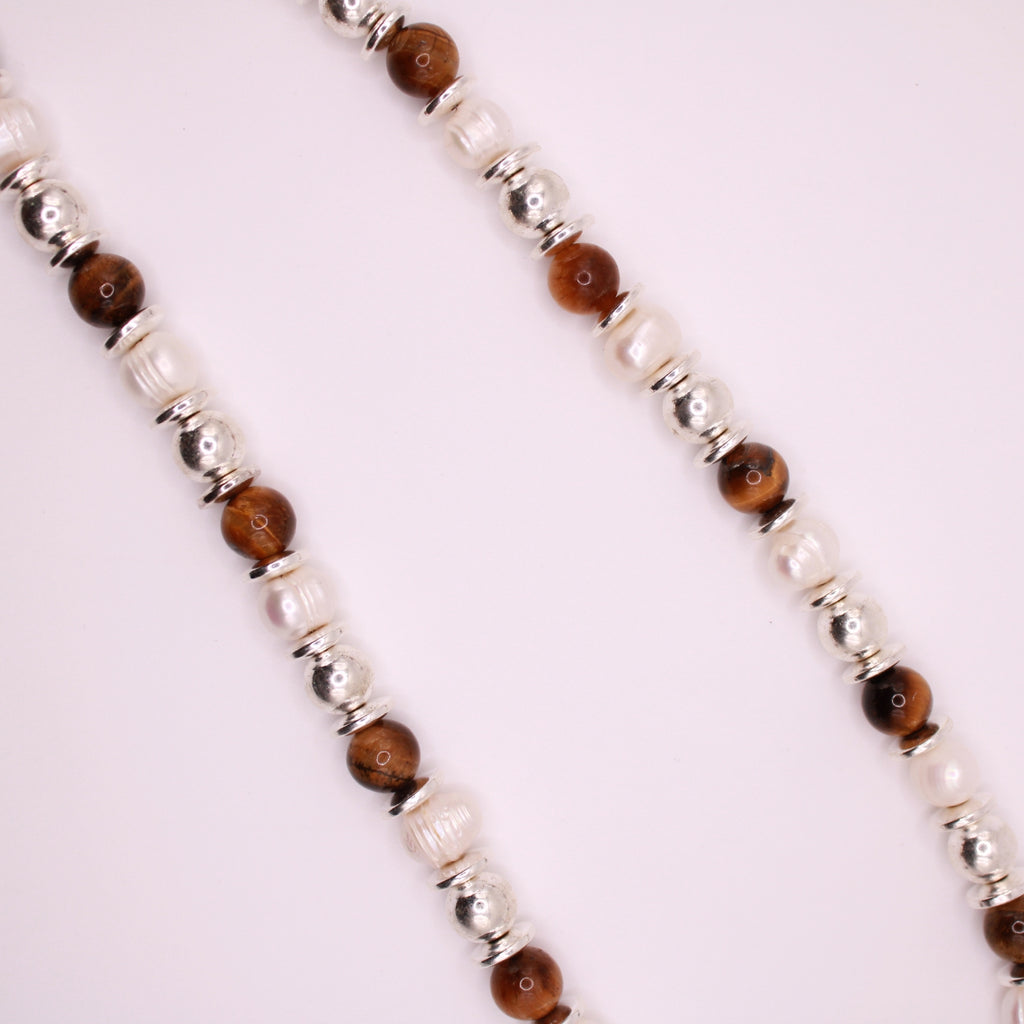 Grounded Grace - Tiger's Eye, Hematite & Pearl Necklace