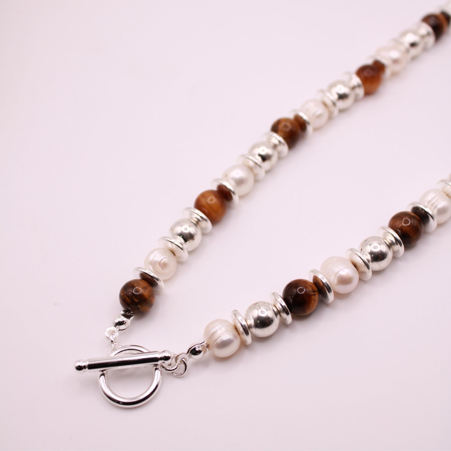 Grounded Grace - Tiger's Eye, Hematite & Pearl Necklace
