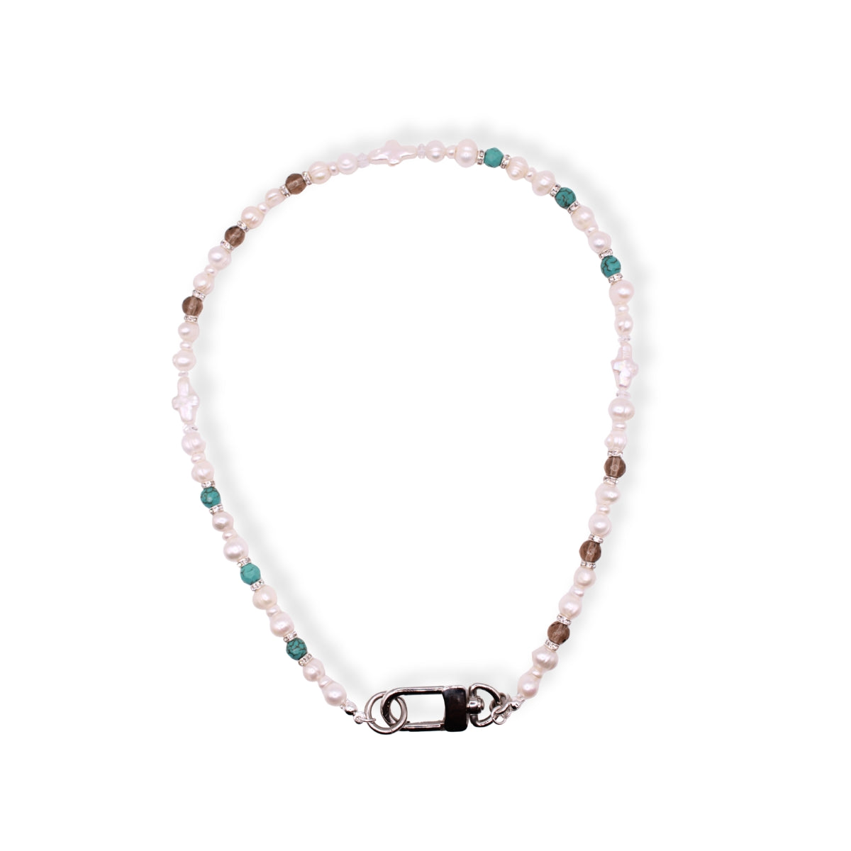 Ghost Pearl Necklace w/ Turquoise & Smoky Quartz