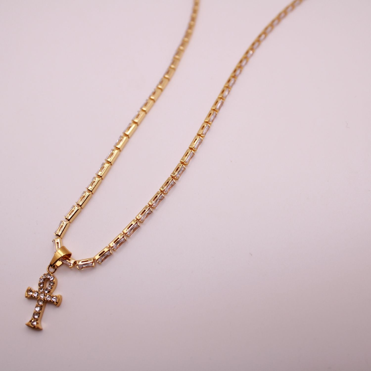 Ankh Baguette Tenis Necklace