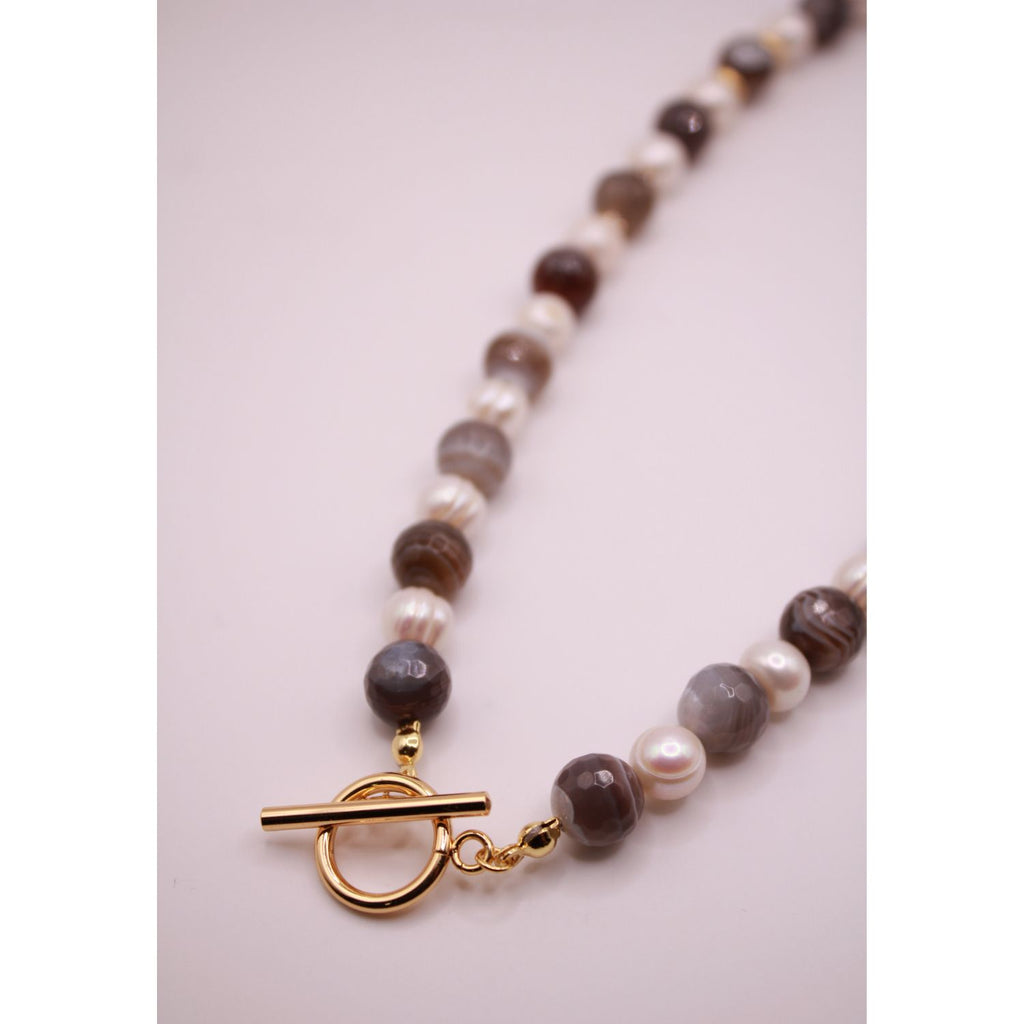 Freshwater Pearl & Botswanan Agate Necklace
