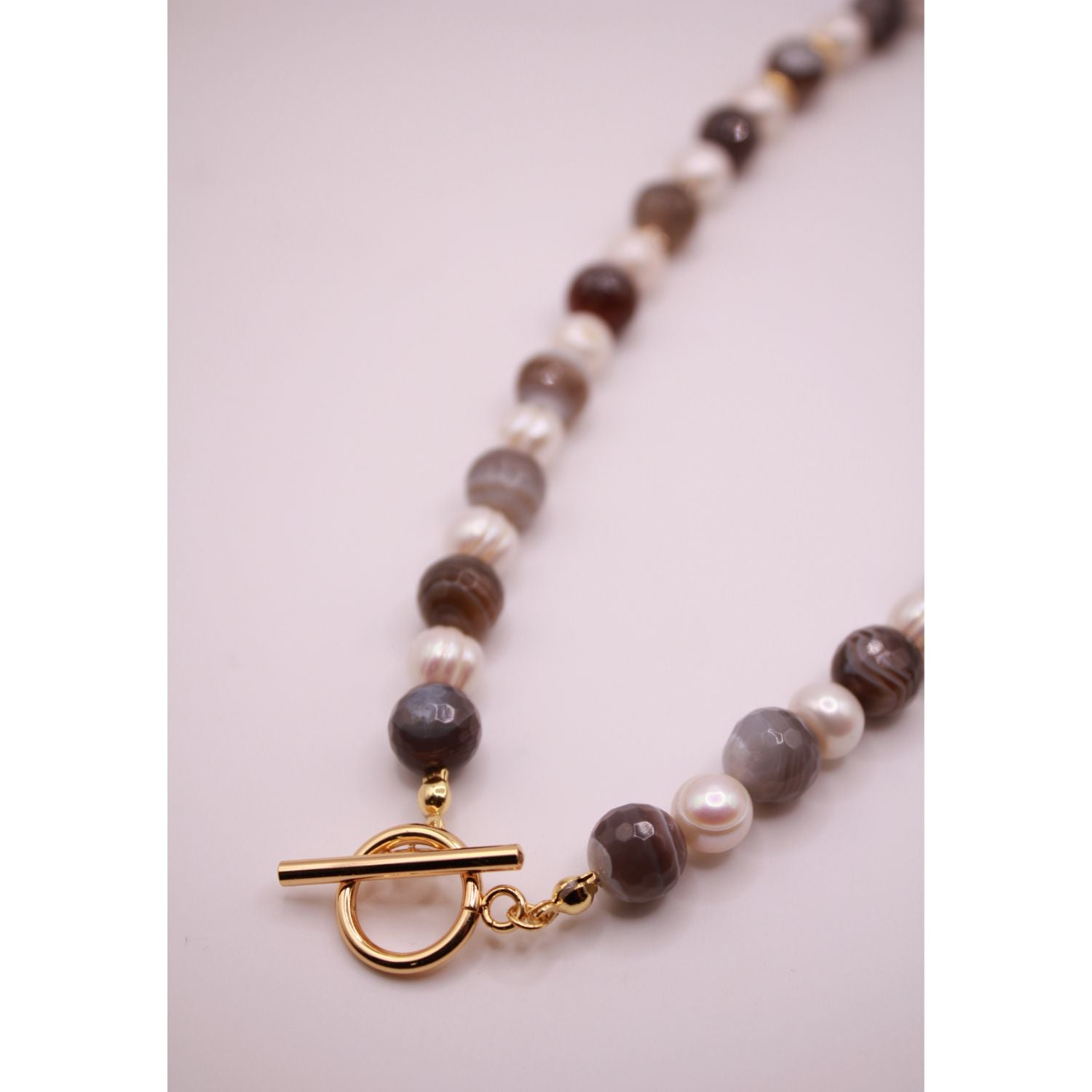 Freshwater Pearl & Botswanan Agate Necklace