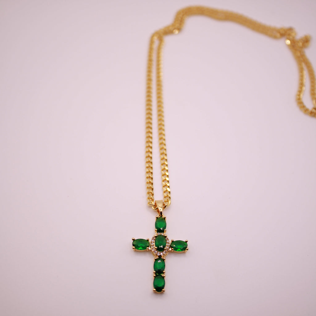 Emerald Cross Pendant Necklace