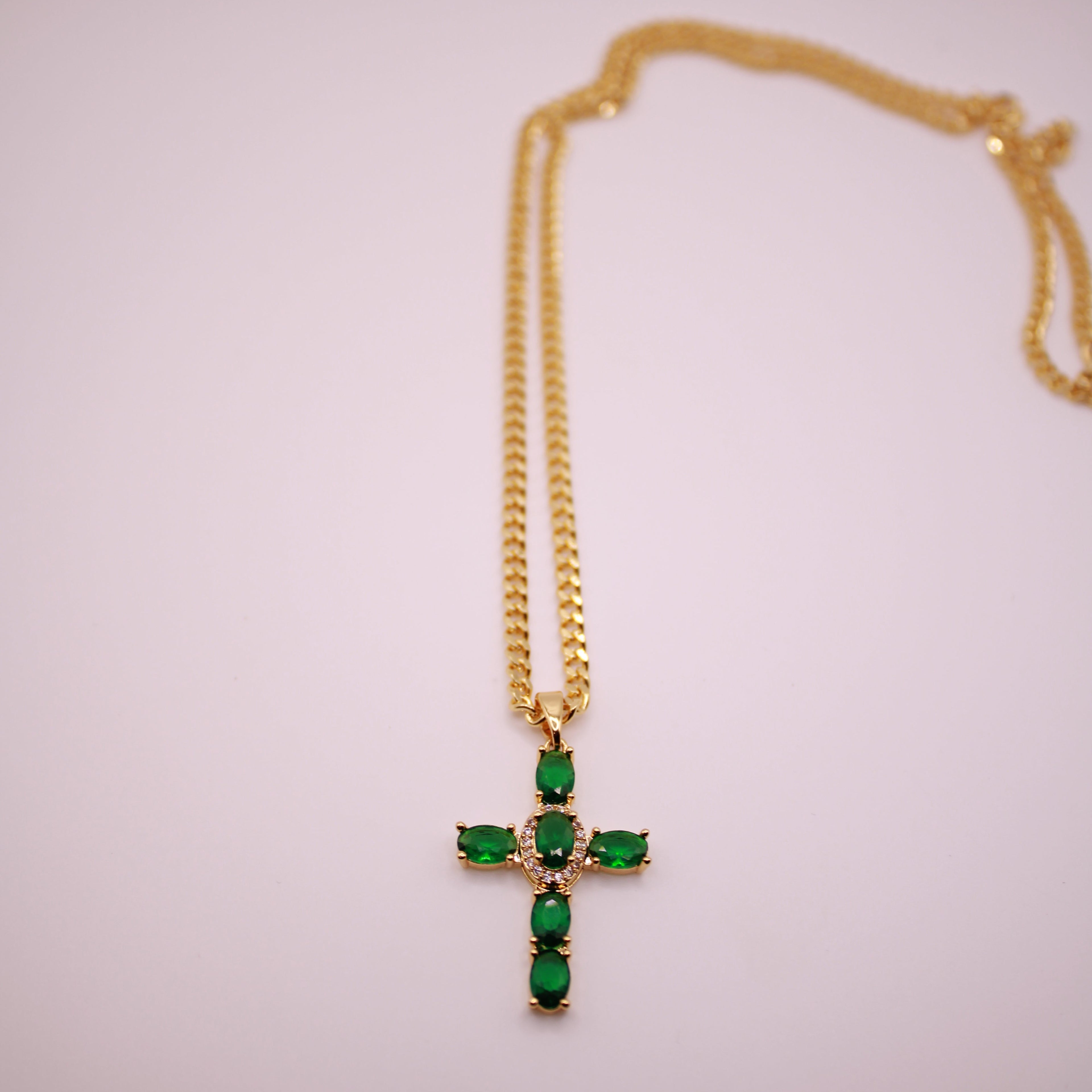 Emerald Cross Pendant Necklace