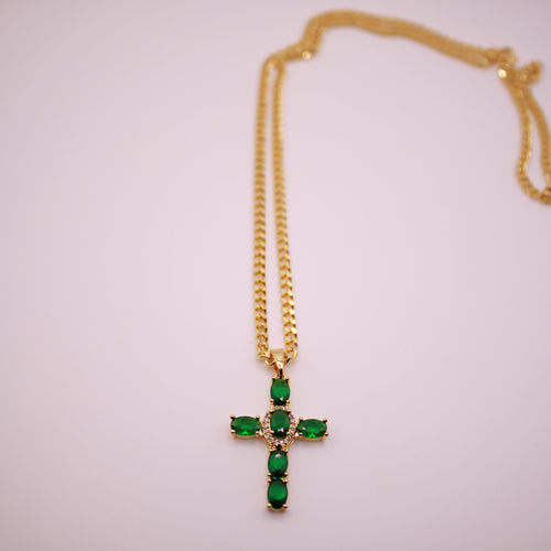 Emerald Cross Pendant Necklace