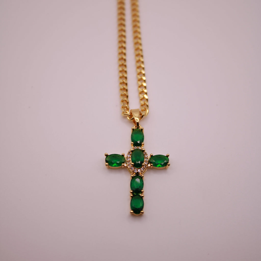 Emerald Cross Pendant Necklace