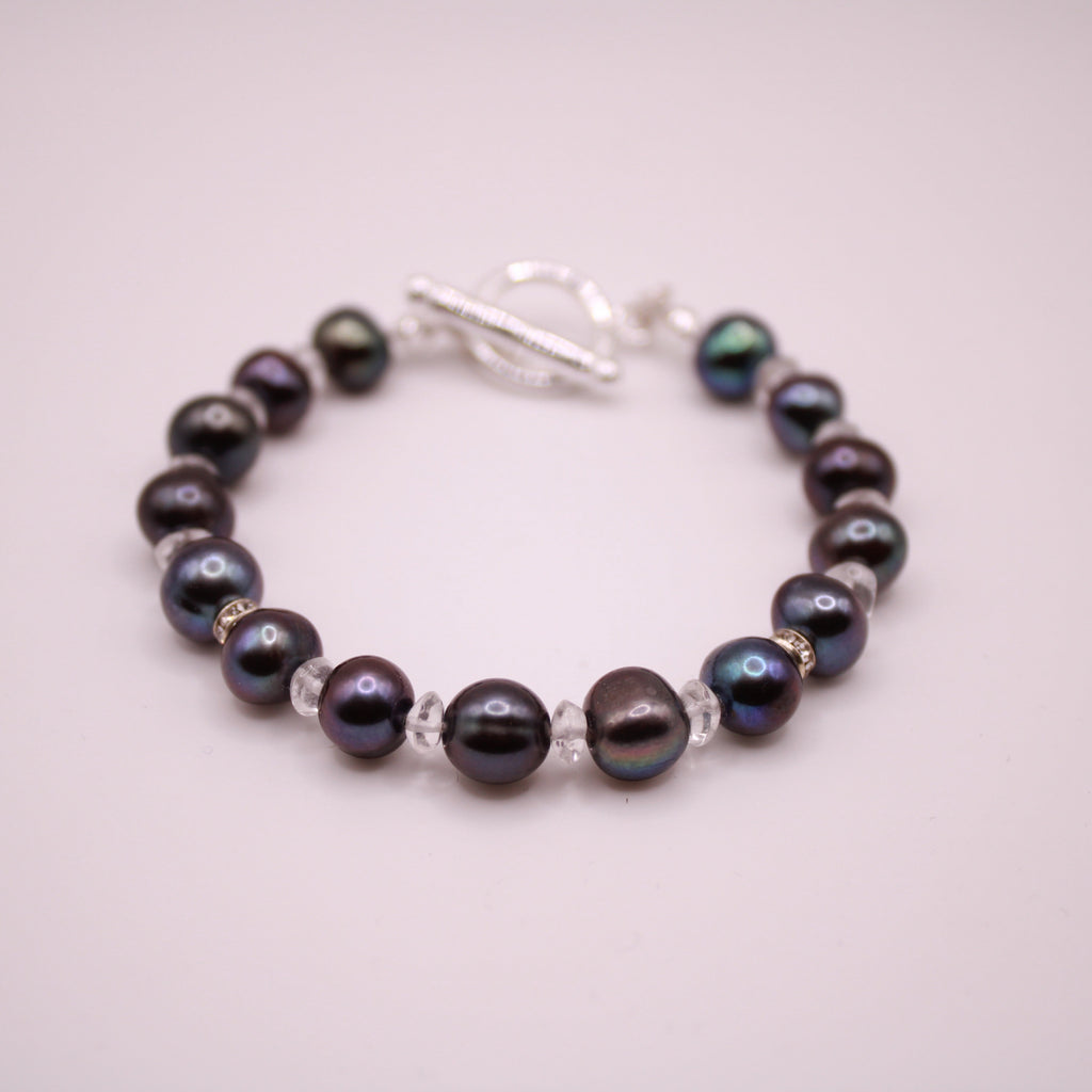 Tahitian Black Pearl & Crystal Bracelet