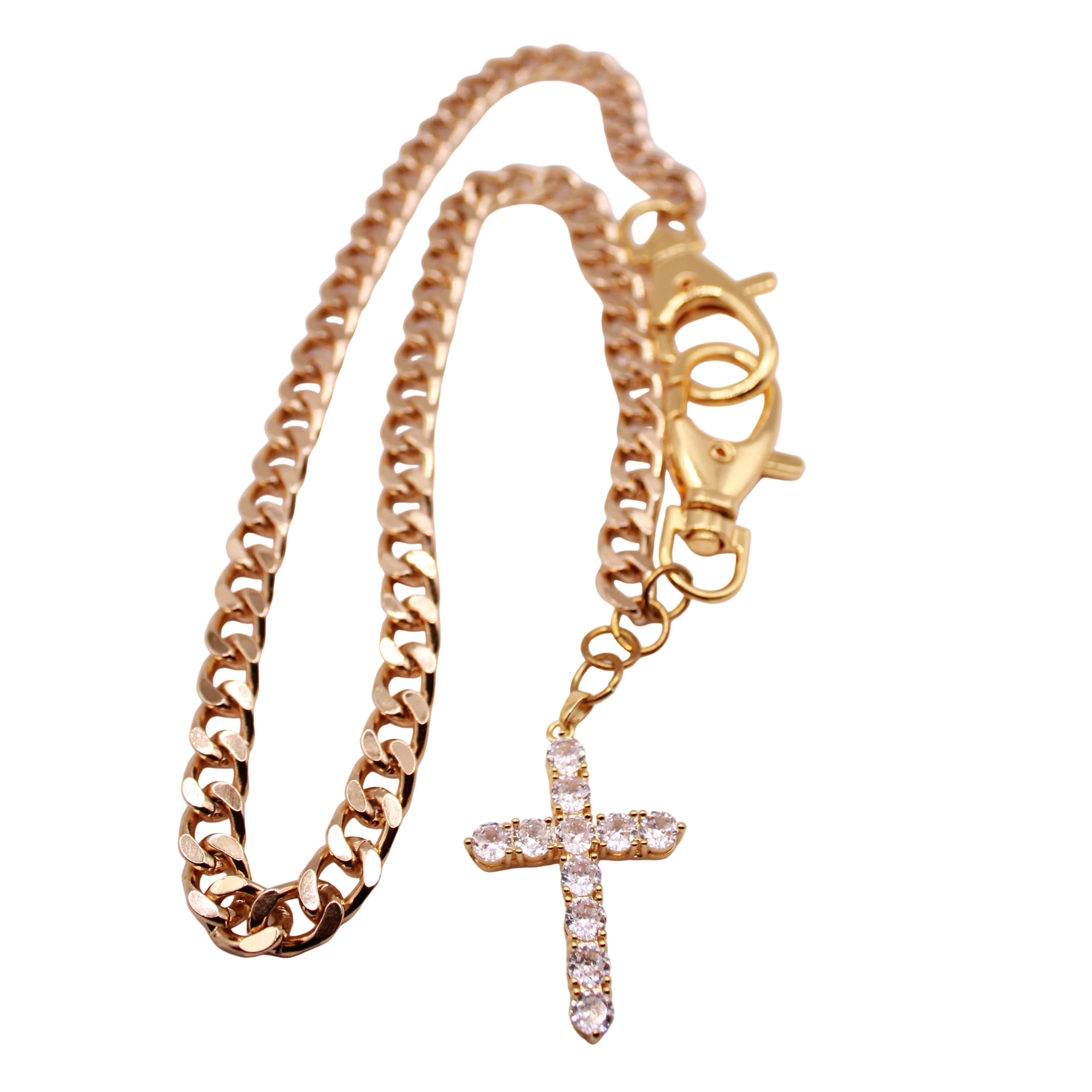 Gold Wallet Chain w/Cross Pendant