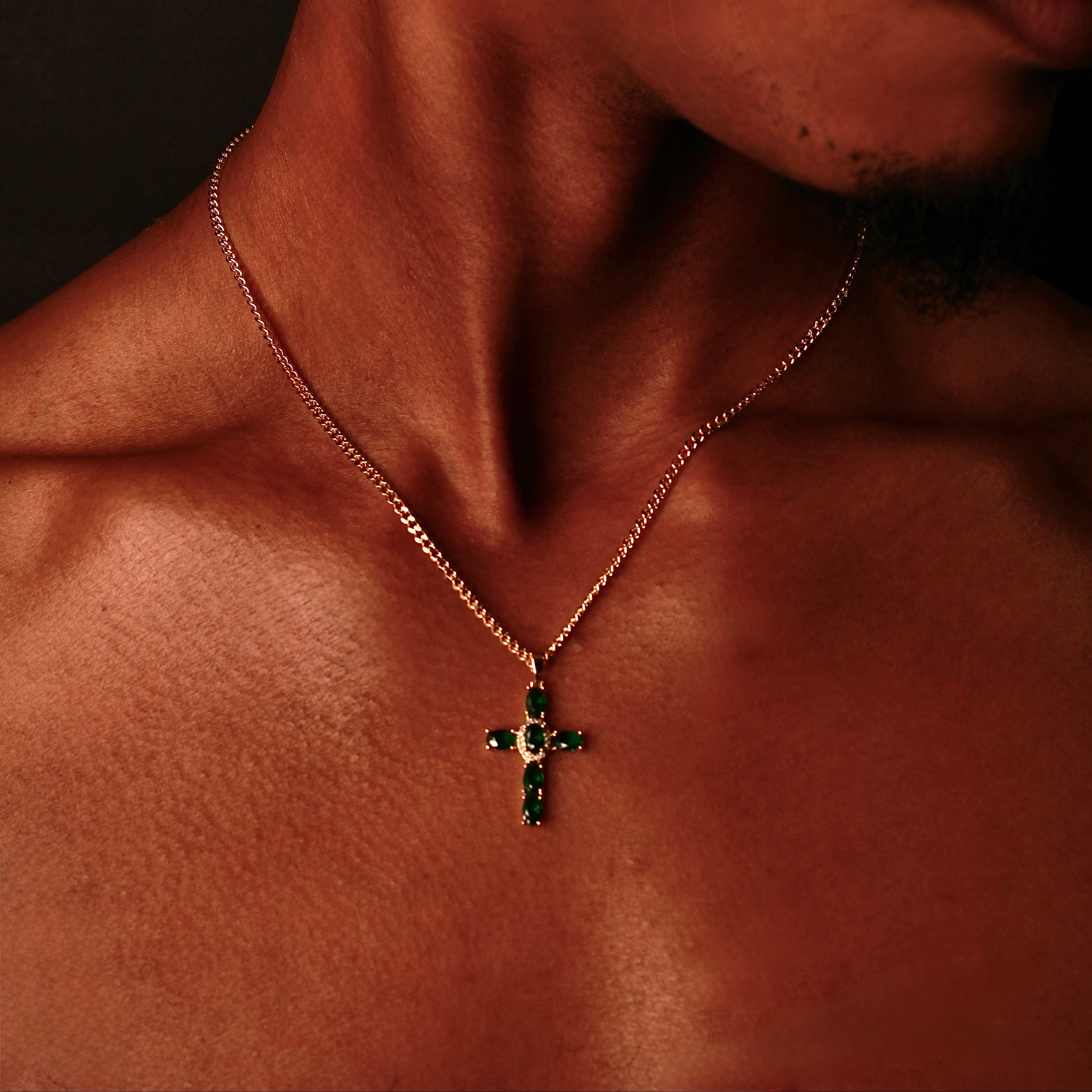 Emerald Green Cross Pendant Necklace