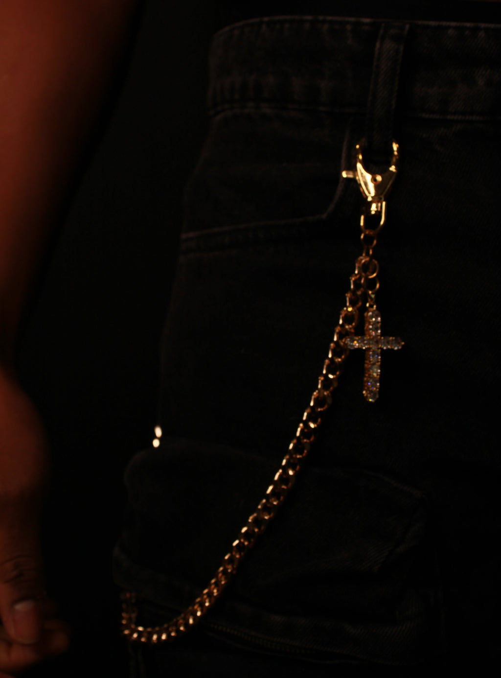 Gold Wallet Chain w/Cross Pendant