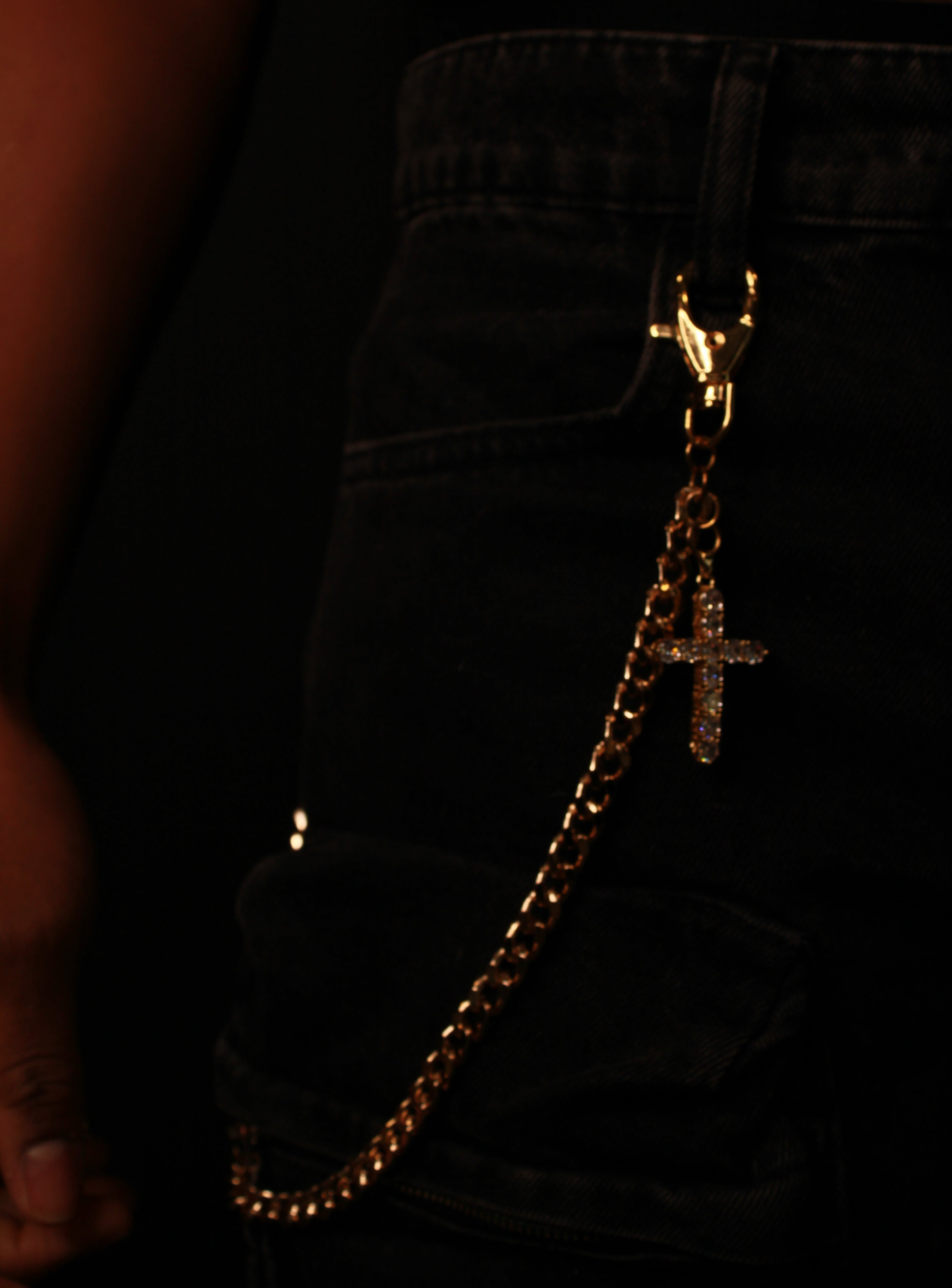Gold Wallet Chain w/Cross Pendant