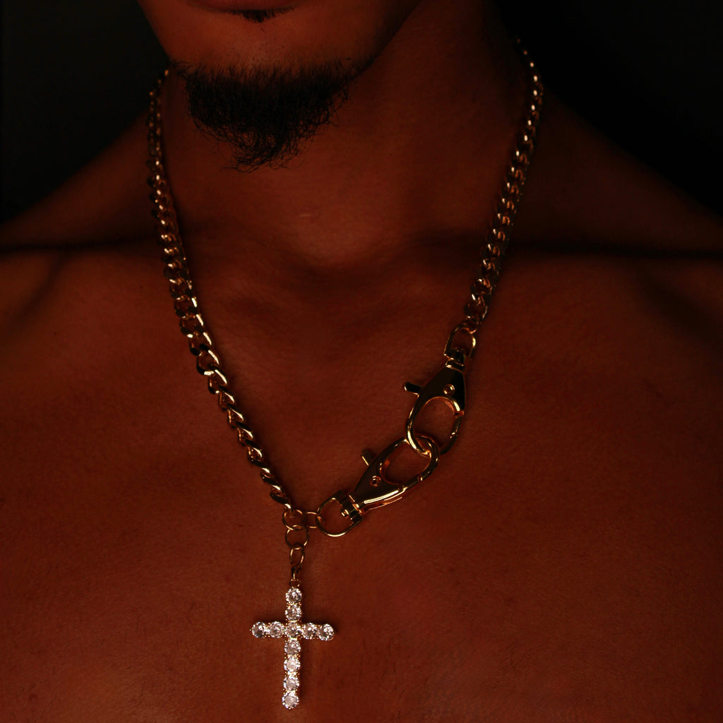 Gold Wallet Chain w/Cross Pendant