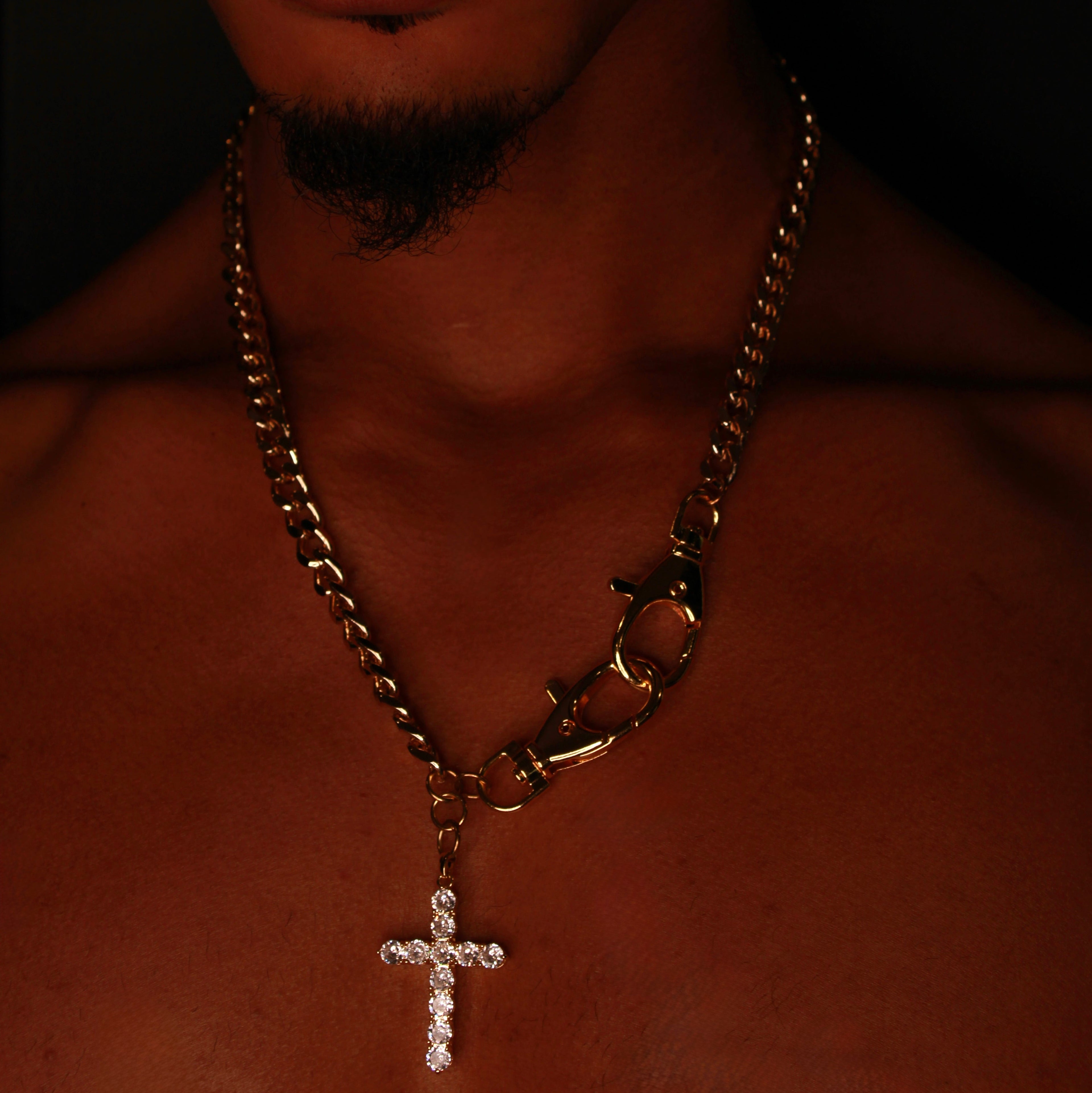 Gold Wallet Chain w/Cross Pendant