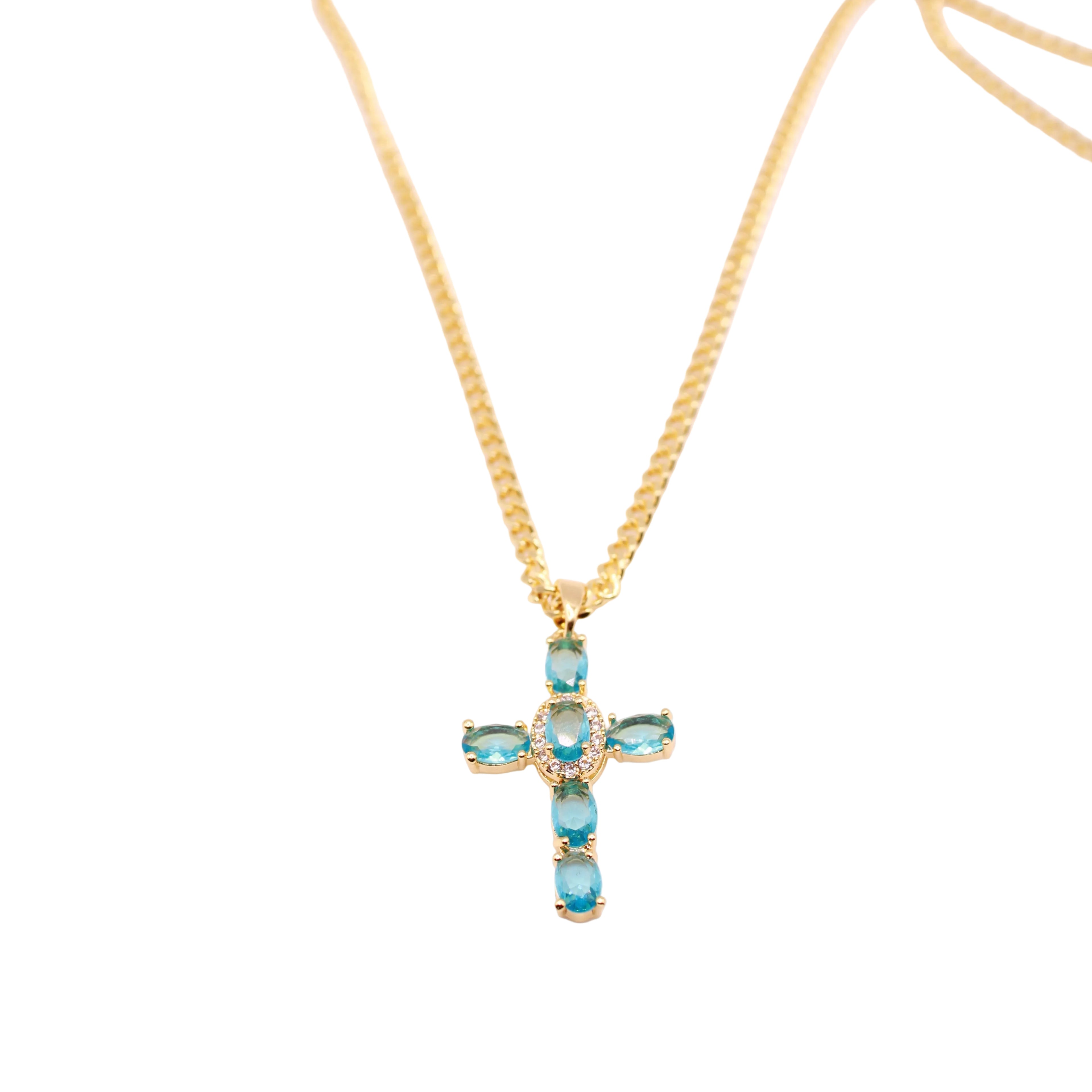 Aquamarine Cross Pendant Necklace