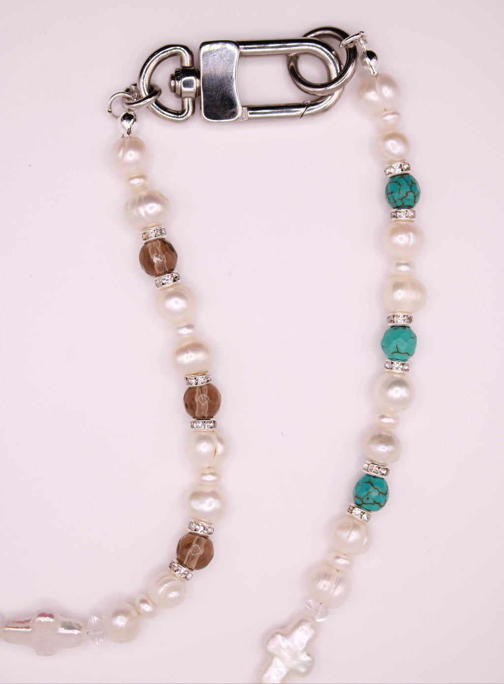 Ghost Pearl Necklace w/ Turquoise & Smoky Quartz